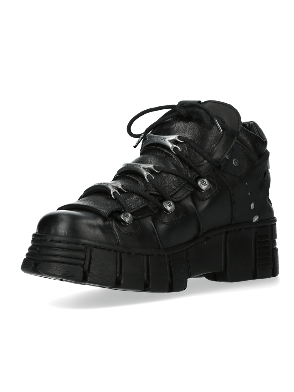 NEW ROCK Men's Matte Black Platform Boots with Metallic Bone Laces