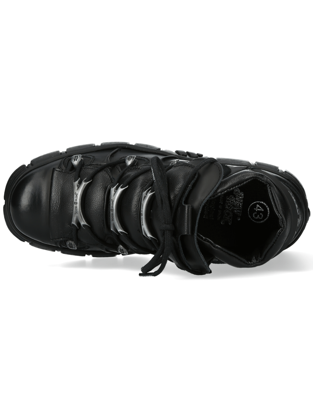 NEW ROCK Men's Matte Black Platform Boots with Metallic Bone Laces