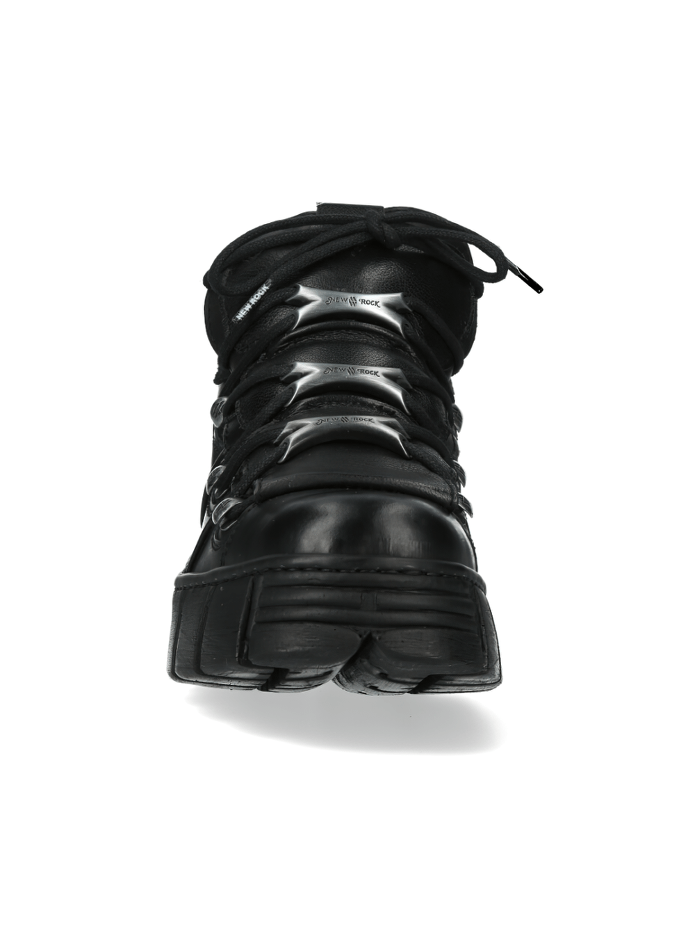 NEW ROCK Men's Matte Black Platform Boots with Metallic Bone Laces