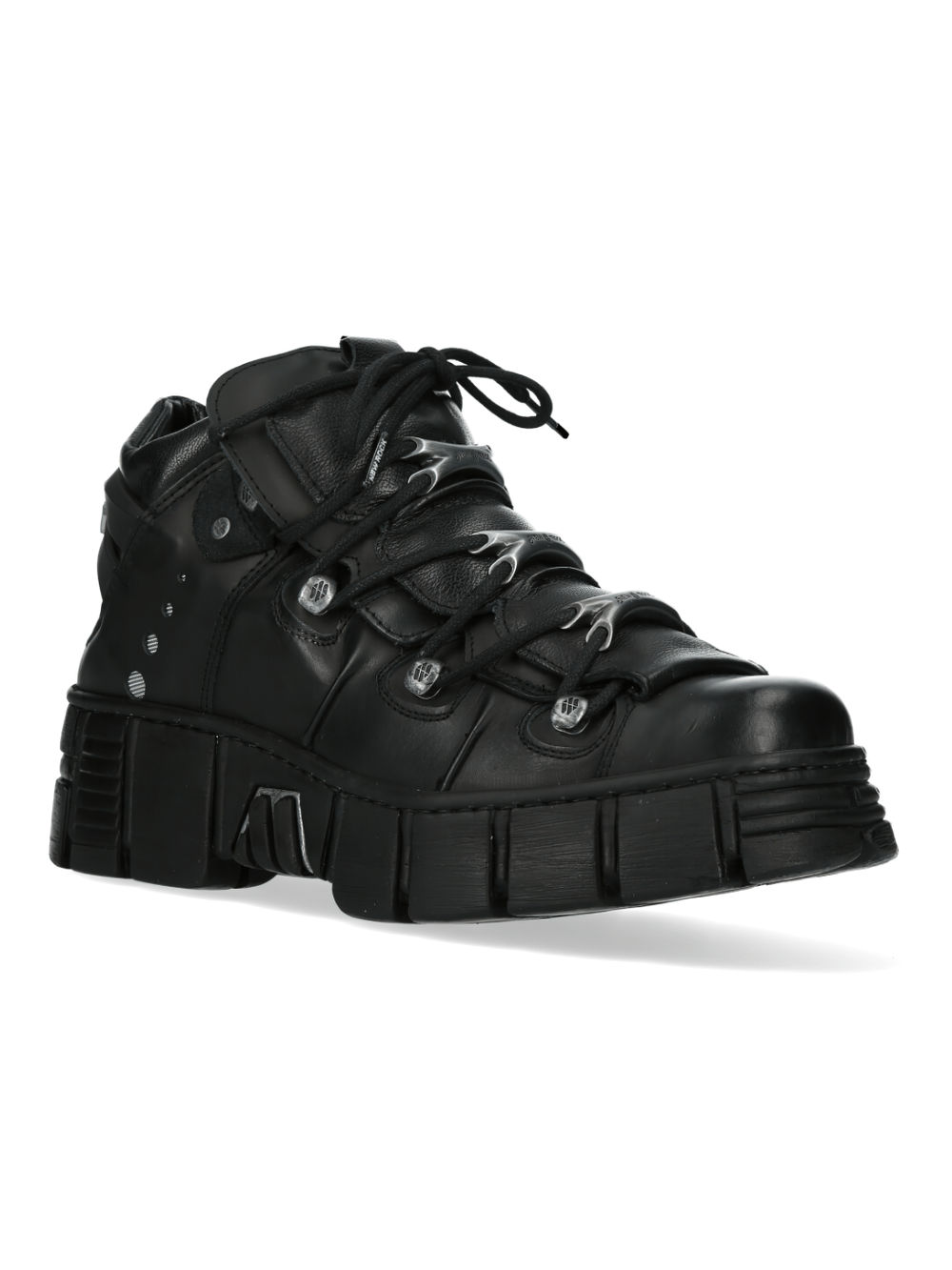 NEW ROCK Men's Matte Black Platform Boots with Metallic Bone Laces