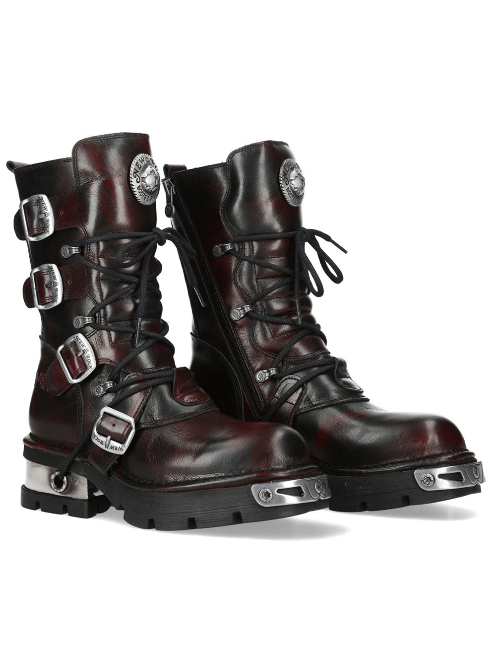 NEW ROCK Men's Biker Boots With Buckles and Metal Trim
