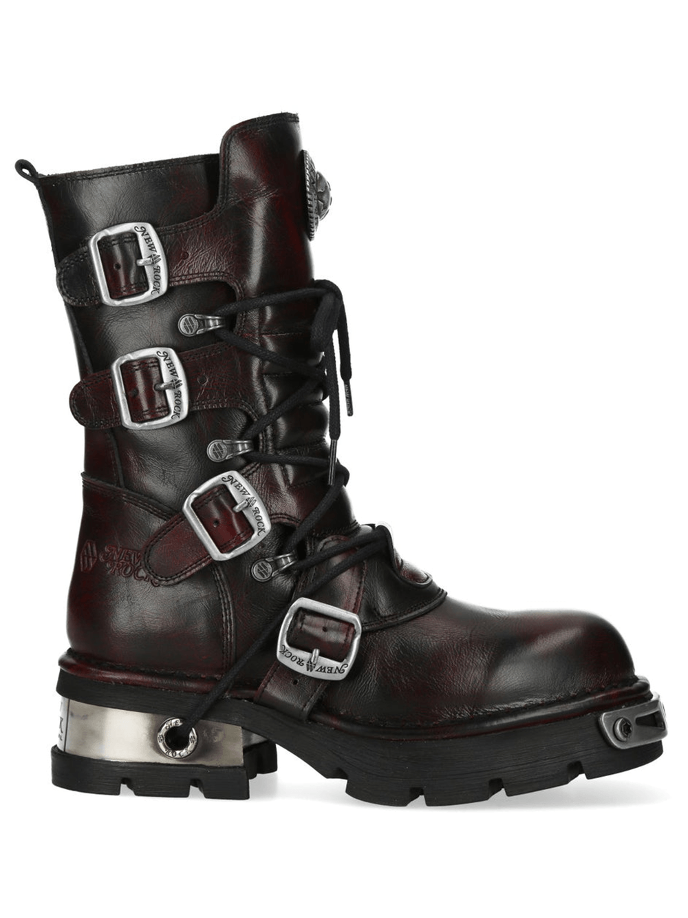 NEW ROCK Men's Biker Boots With Buckles and Metal Trim