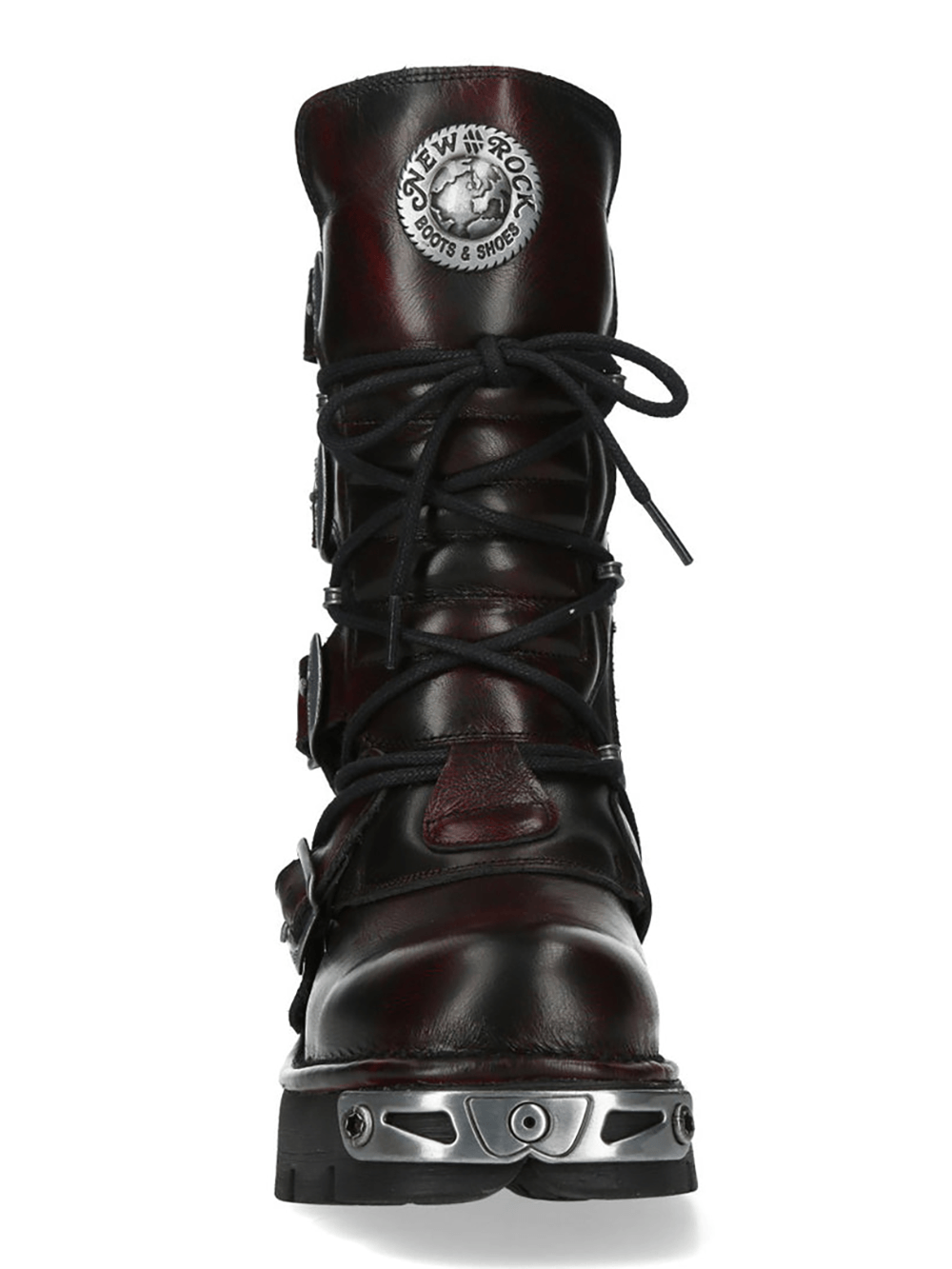 NEW ROCK Men's Biker Boots With Buckles and Metal Trim