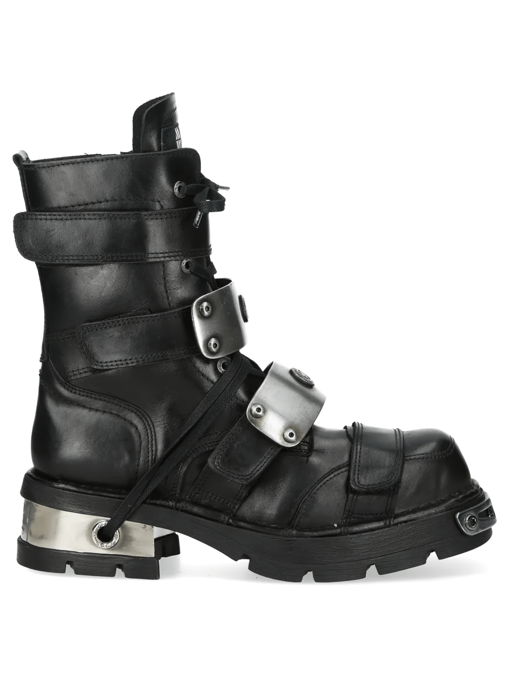 NEW ROCK Men's Biker Boots with Metal Straps and Side Zips