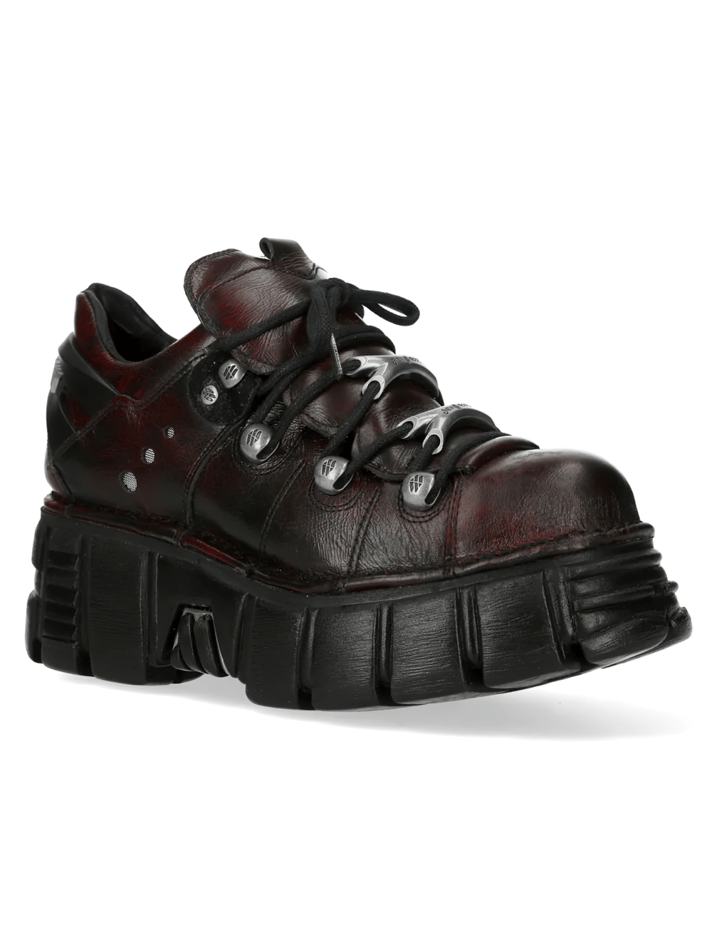 NEW ROCK Men's Burgundy Shoes with Sculpted Black Soles