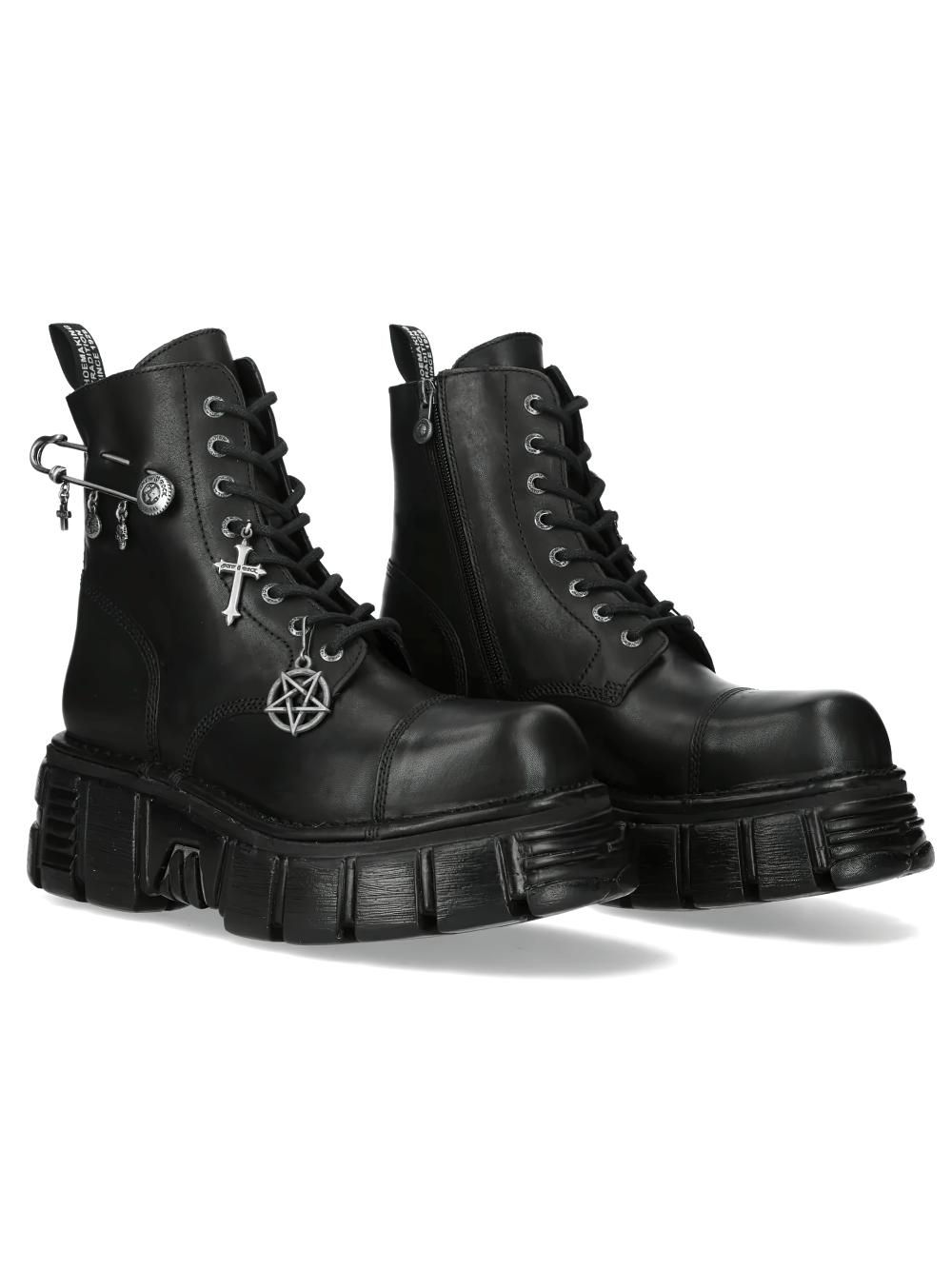 NEW ROCK Men's Charms Ankle Boots with Cross and Pin Detail