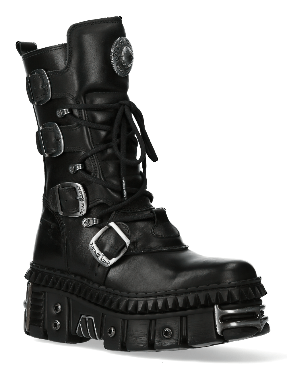 NEW ROCK Men's Combat Boots with Buckles and Armored Platforms
