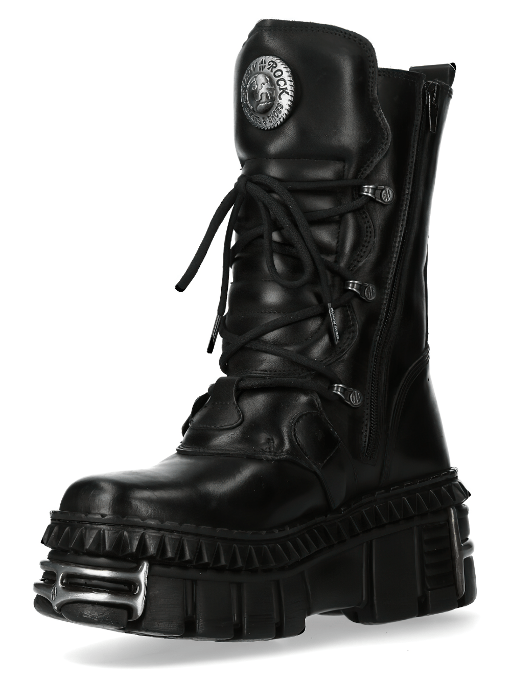 NEW ROCK Men's Combat Boots with Buckles and Armored Platforms