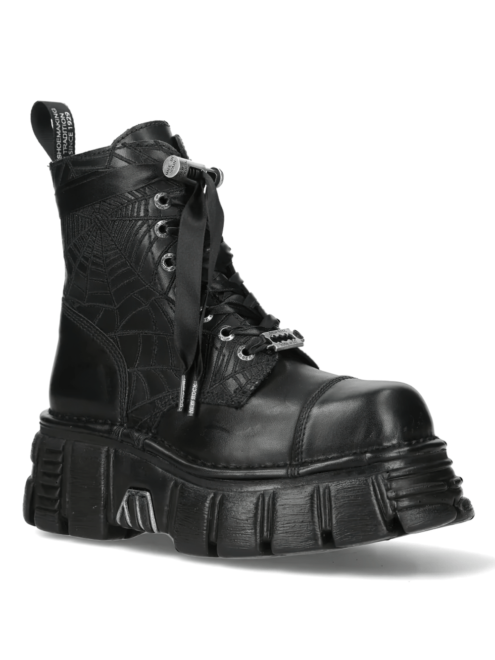 NEW ROCK Men's Combat Boots with Ribbon Laces and Lug Sole