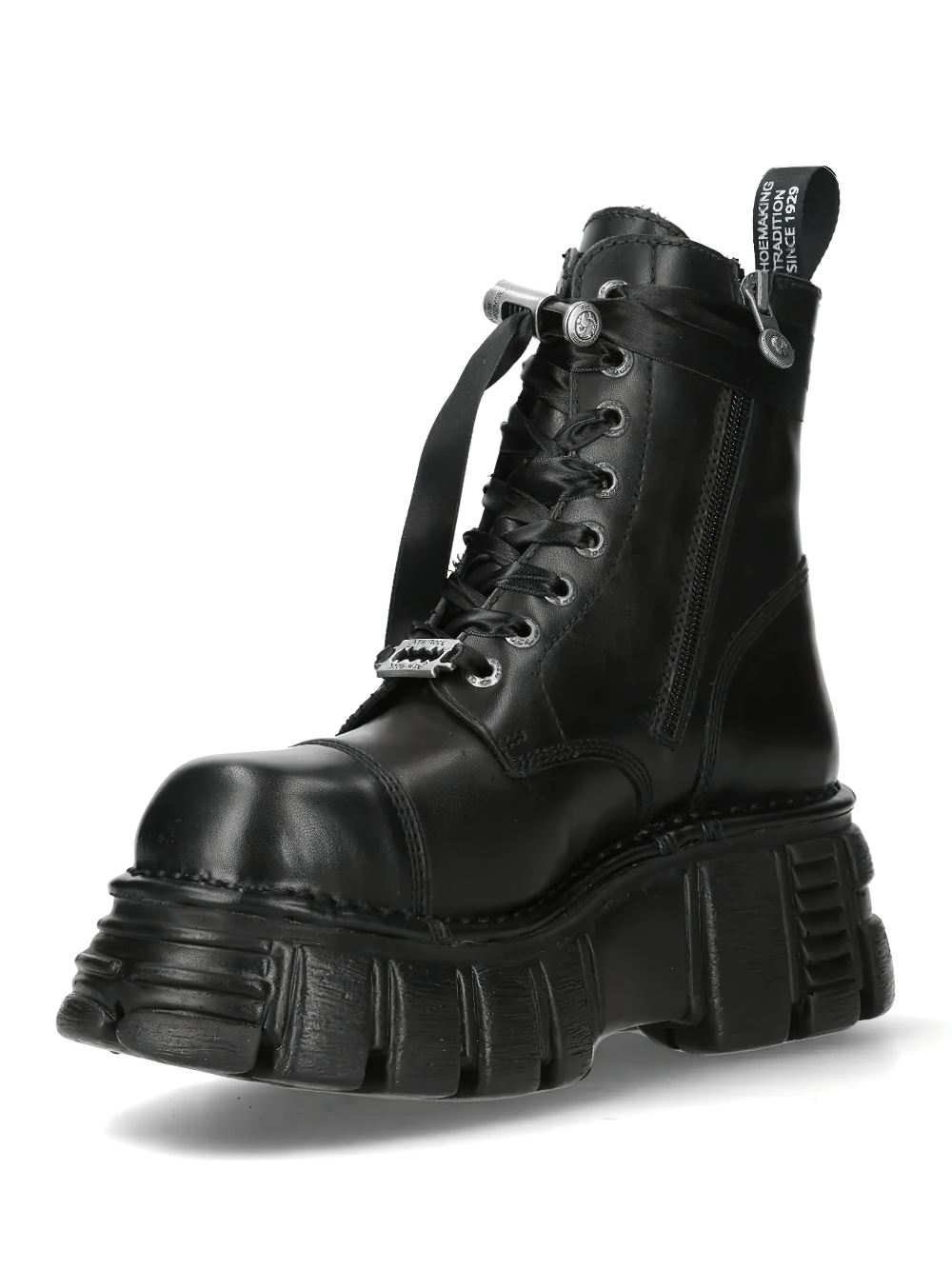 NEW ROCK Men's Combat Boots with Ribbon Laces and Lug Sole