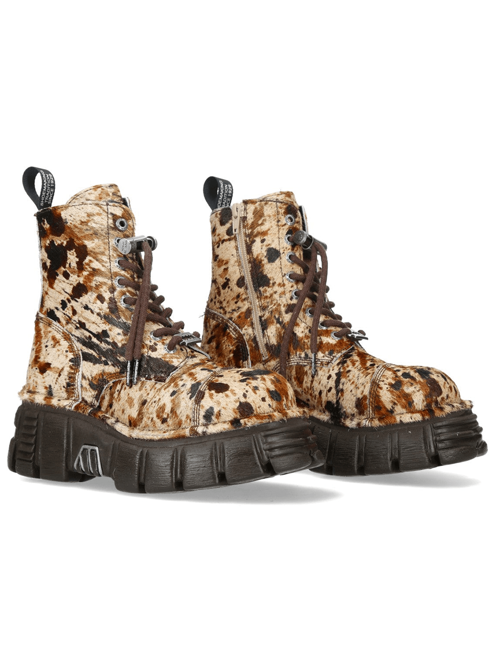 NEW ROCK Men's Cow Print Gothic Platform Ankle Boots