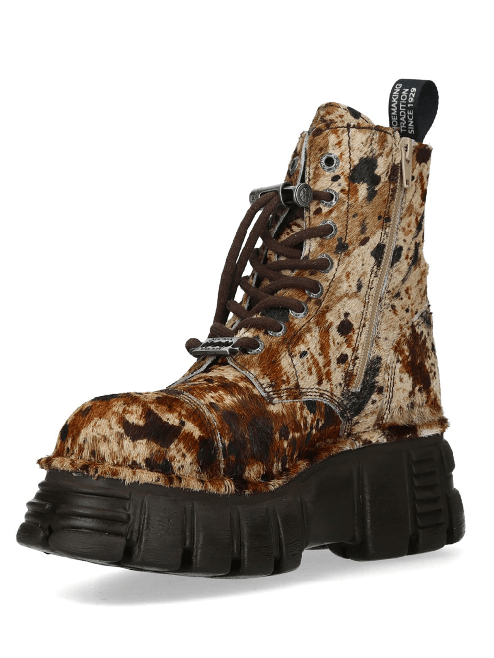 NEW ROCK Men's Cow Print Gothic Platform Ankle Boots