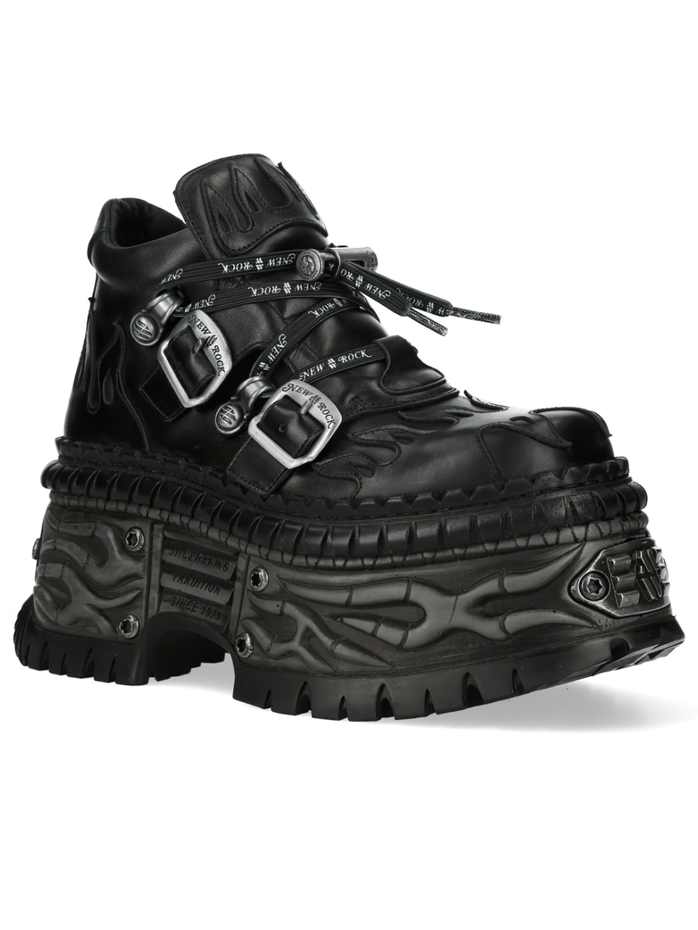NEW ROCK Men's Dark Platform Shoes with Buckled Trim Detail