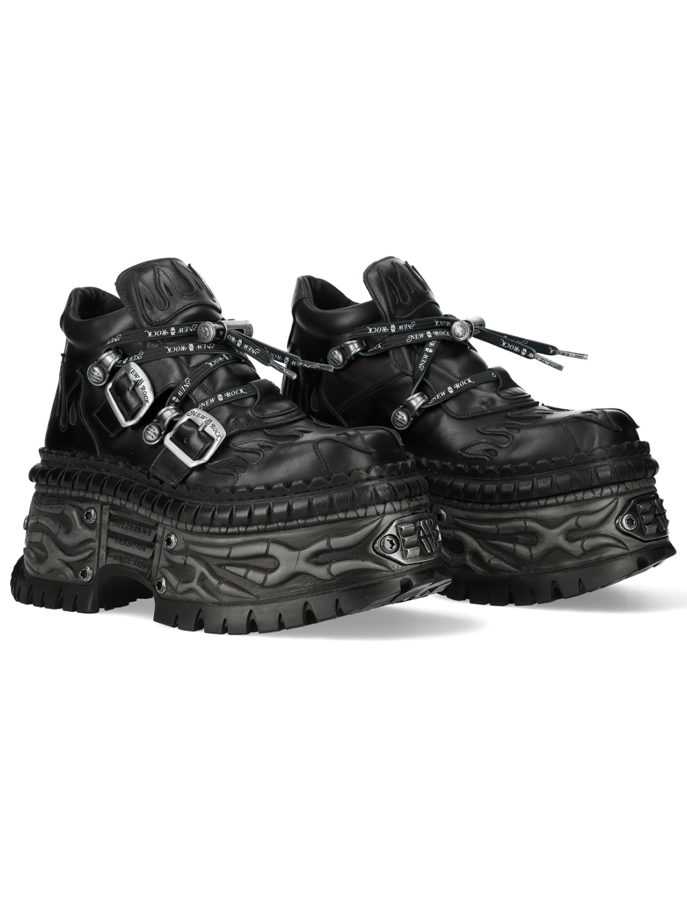 NEW ROCK Men's Dark Platform Shoes with Buckled Trim Detail