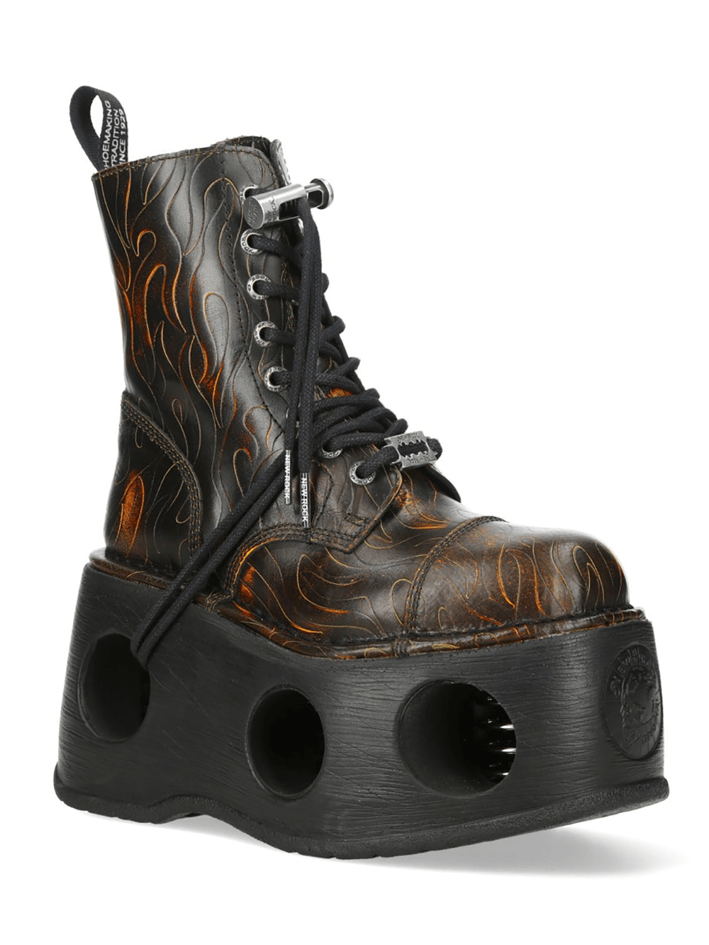 NEW ROCK Men's Flame Etched Gothic Military Platform Boots
