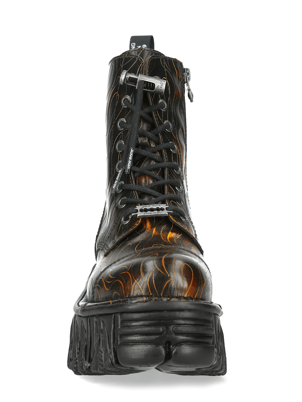 NEW ROCK Men's Flame Platform Combat Boots with Side Zipper