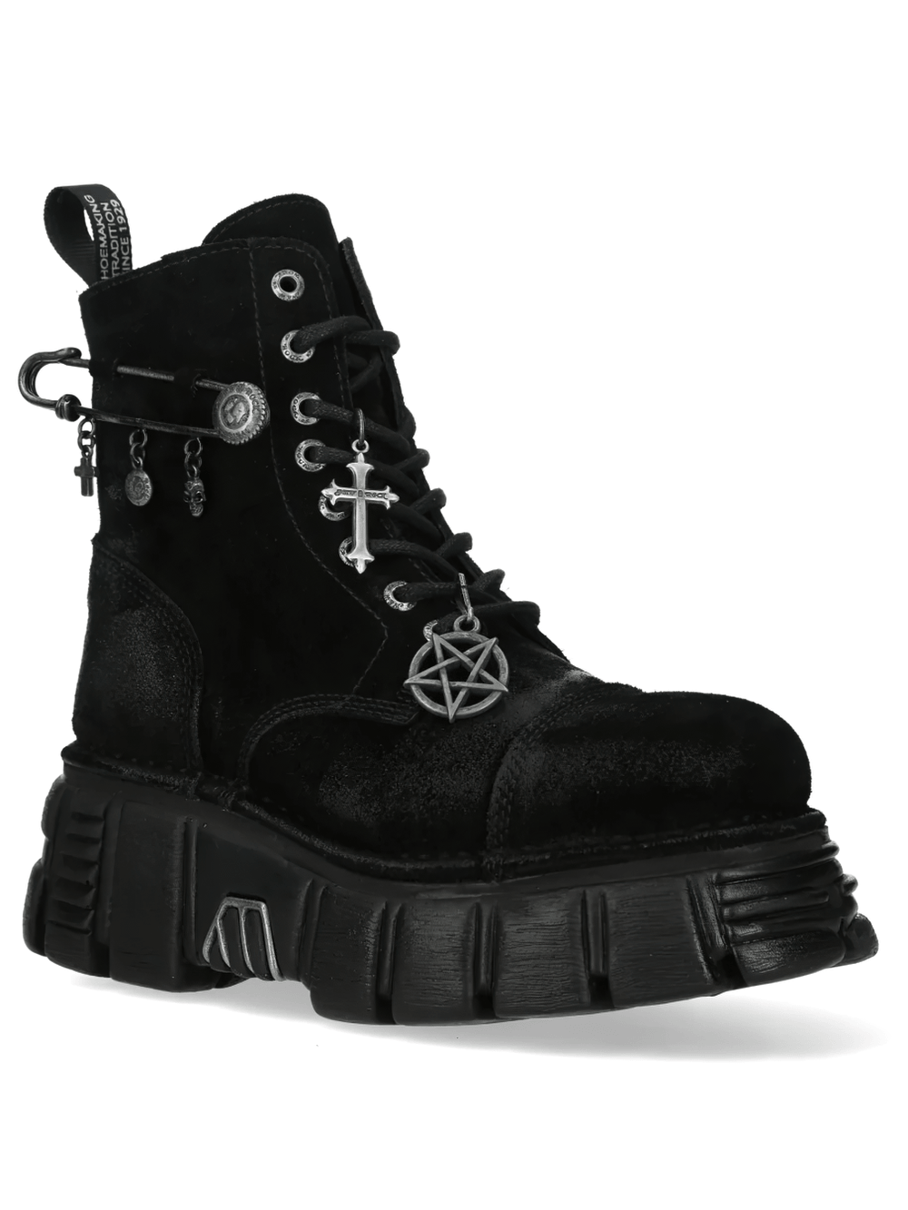 NEW ROCK Men's Gothic Charm Combat Boots with Cross Details