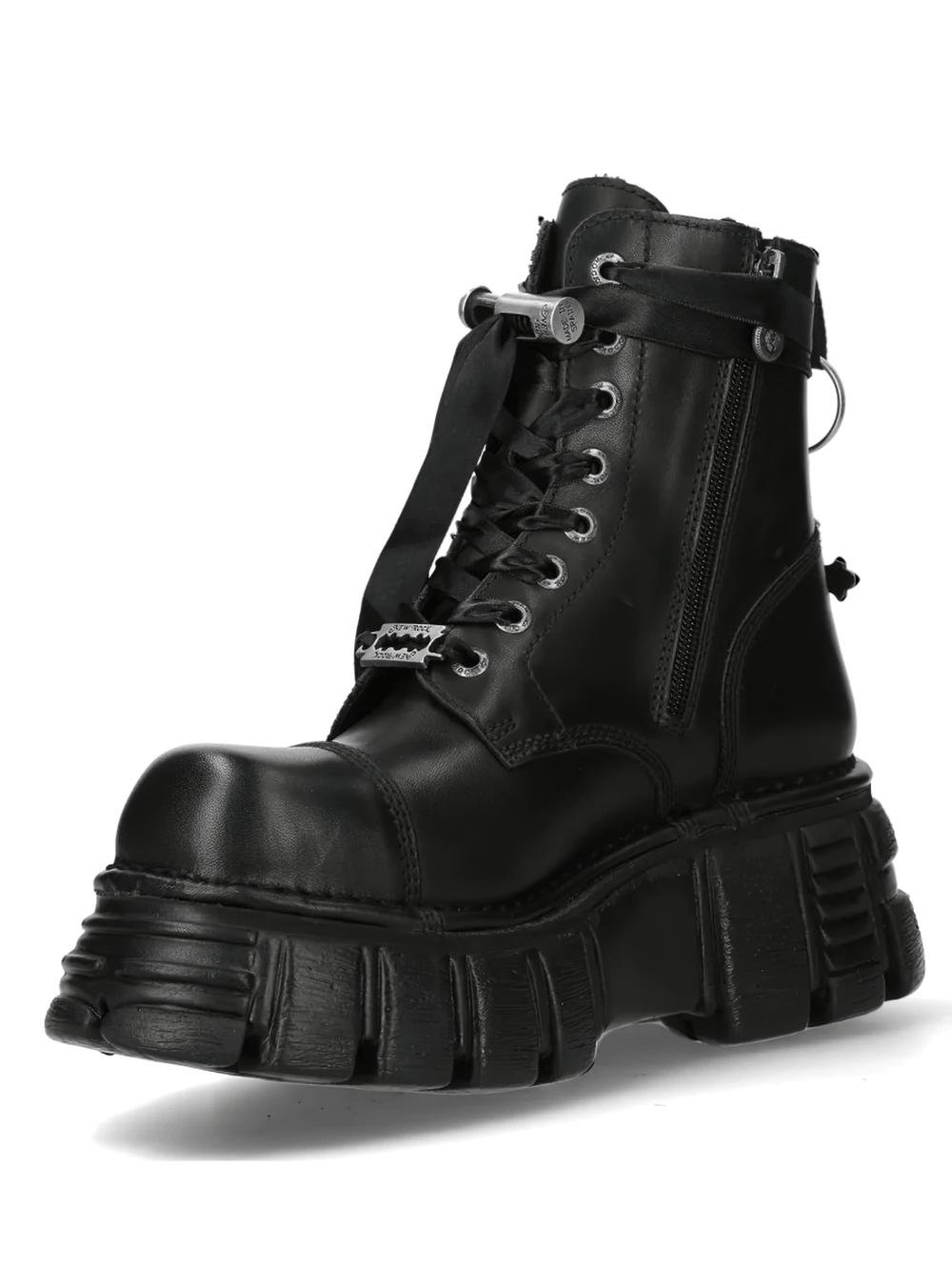 NEW ROCK Men's Gothic Combat Ankle Boots with Cross Charm