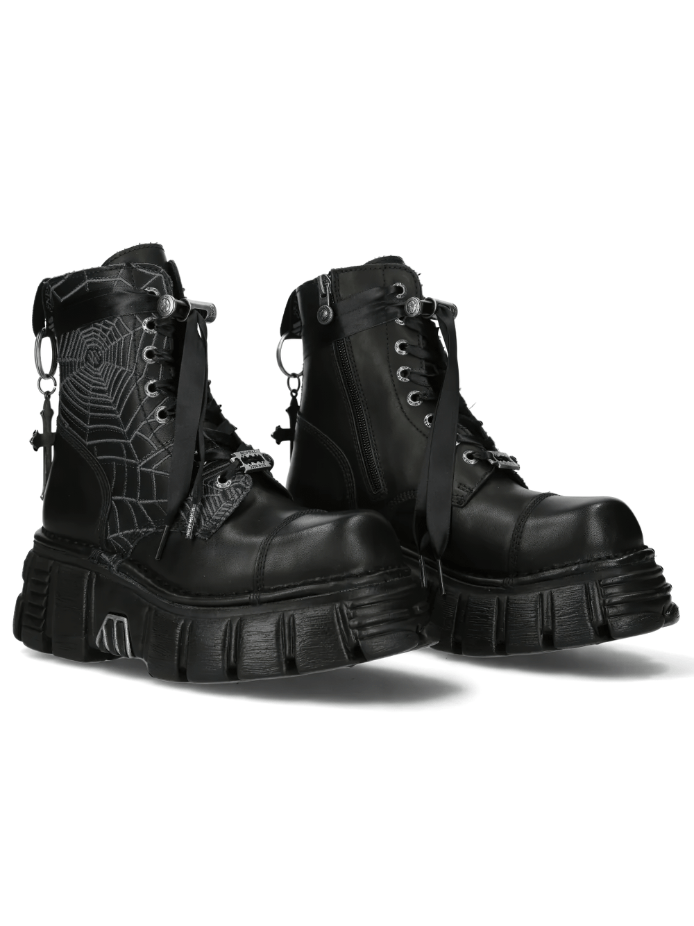 NEW ROCK Men's Gothic Combat Ankle Boots with Cross Charm