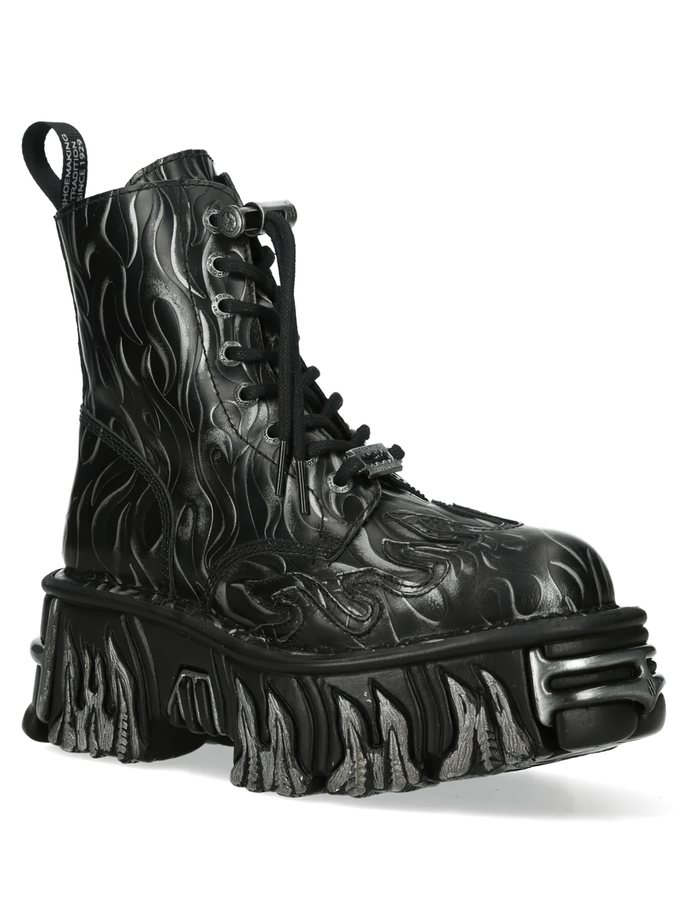 NEW ROCK Men's Gothic Flame Boots with Sculpted Silver Heels