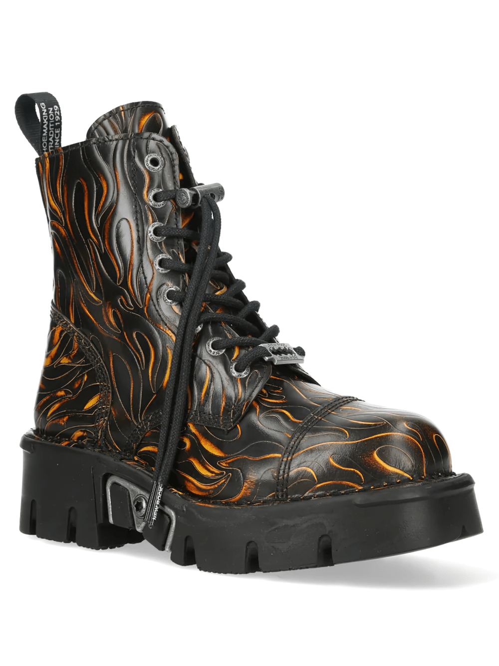 NEW ROCK Men's Gothic Flame Platform Combat Ankle Boots