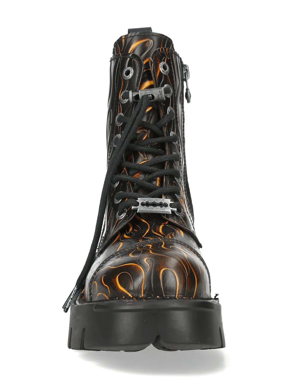 NEW ROCK Men's Gothic Flame Platform Combat Ankle Boots