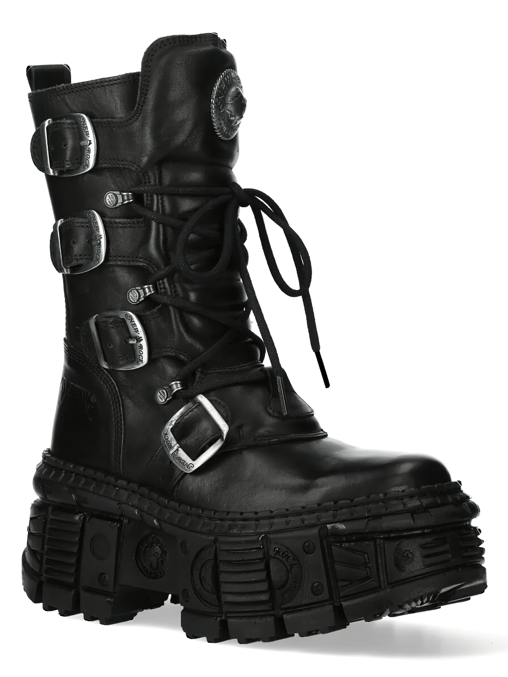 NEW ROCK Men's Gothic Platform Boots with Four Buckle Straps