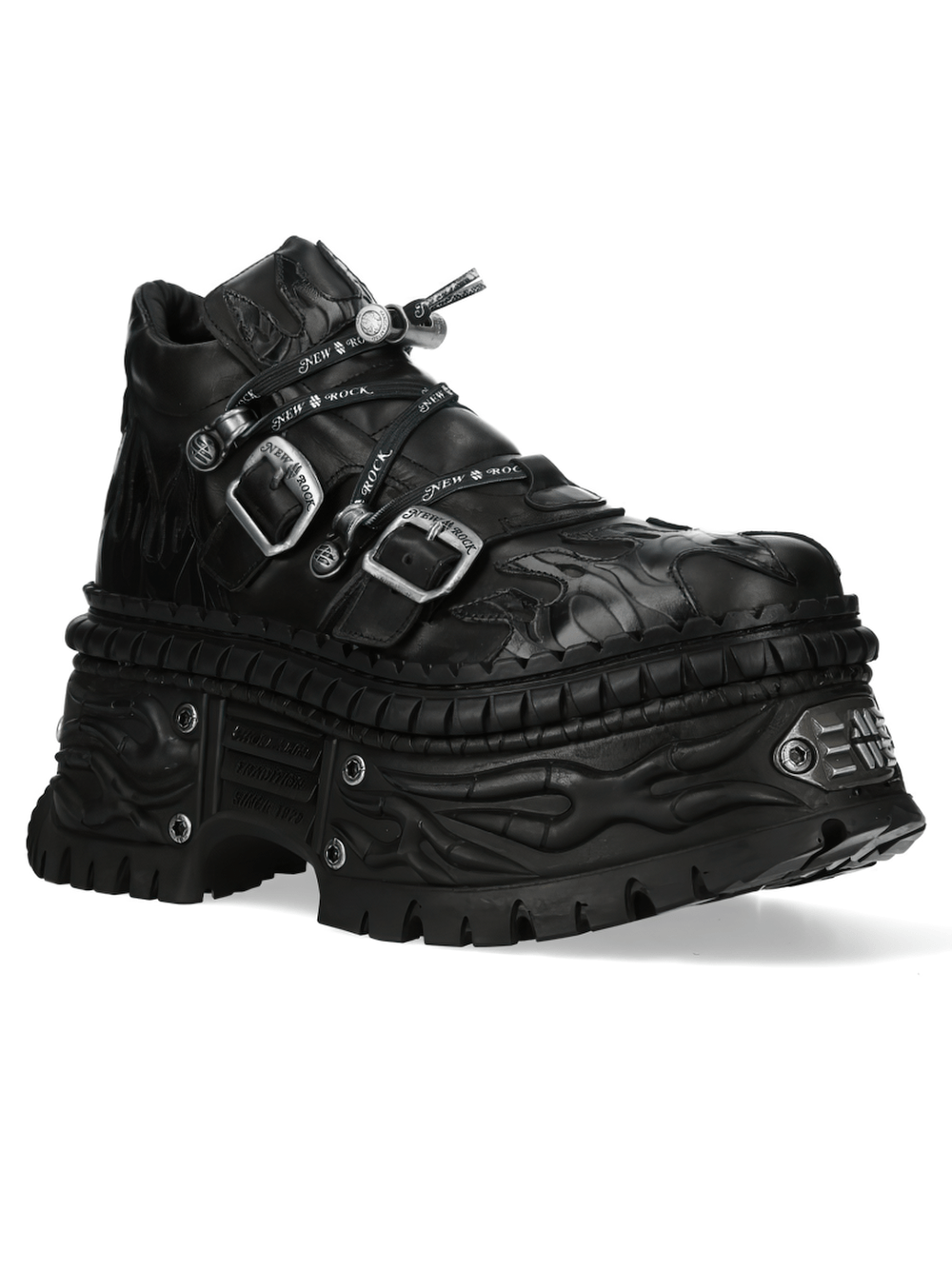 NEW ROCK Men's Gothic Platform Shoes with Flame Strap Trim