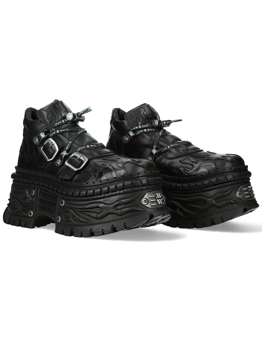 NEW ROCK Men's Gothic Platform Shoes with Flame Strap Trim