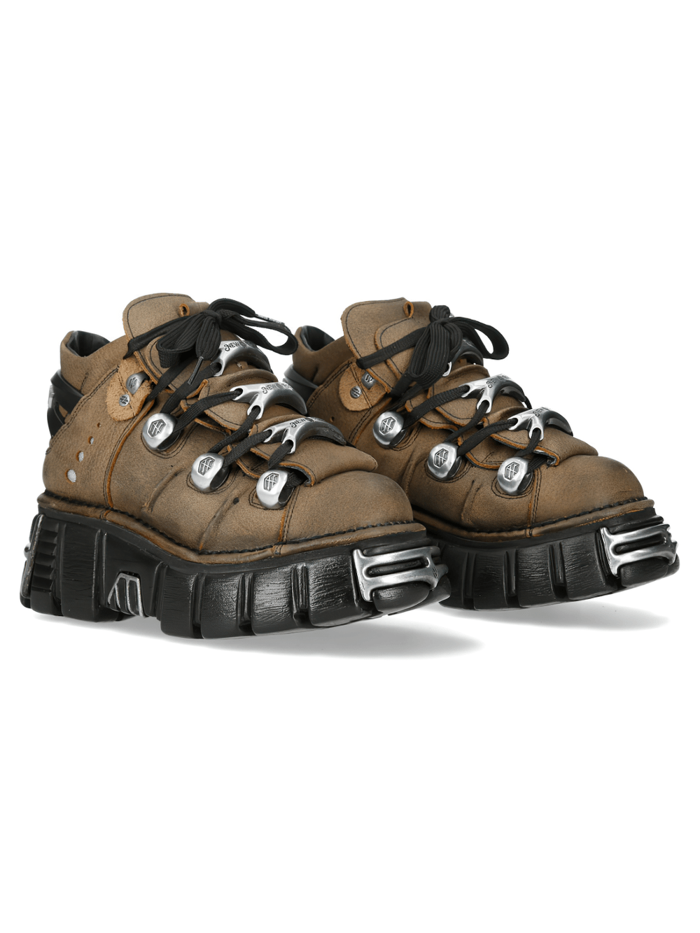 NEW ROCK Men's Platform Ankle Boots with Metal Hardware Plates