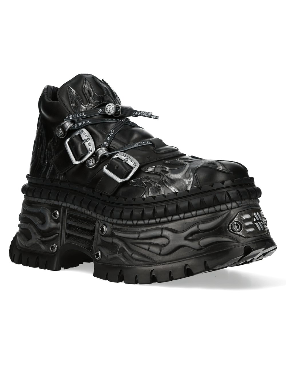 NEW ROCK Men's Platform Shoes with Flame Soles and Buckle