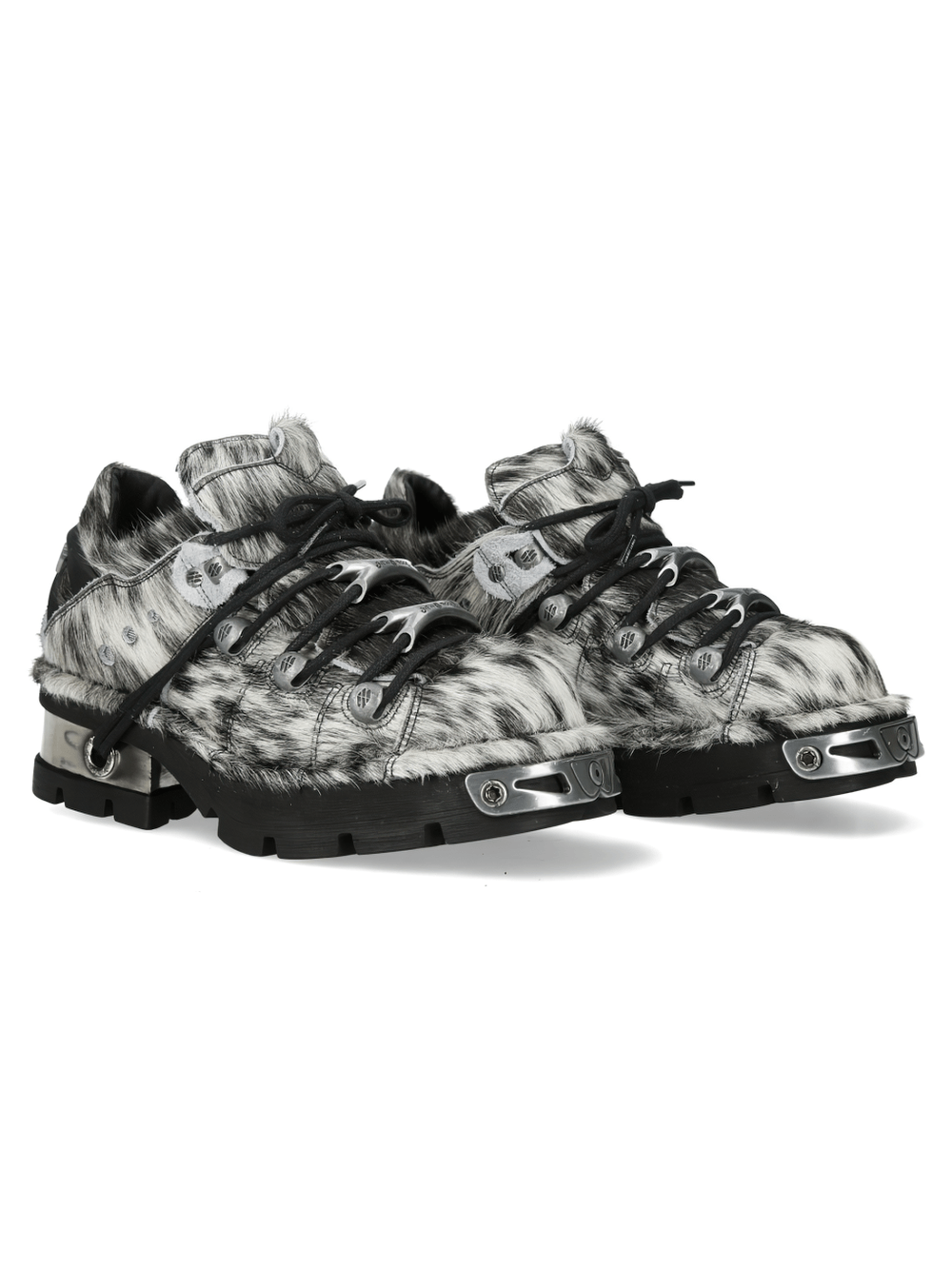 NEW ROCK Men's Punk Cow Print Lace-Up Platform Shoes