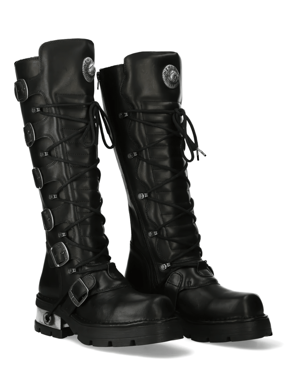 NEW ROCK Men's Punk Knee Boots with Side Zip and Metal Heels