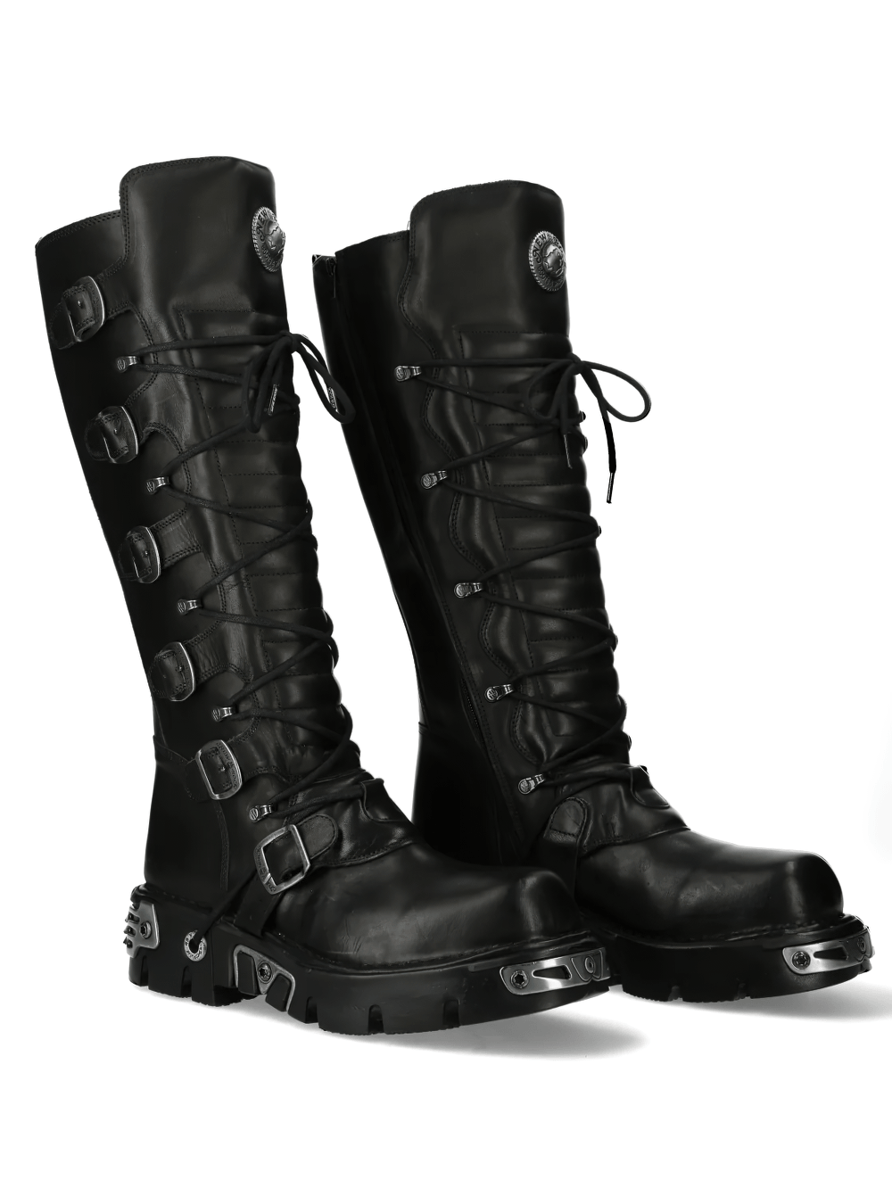 NEW ROCK Men's Punk Tall Boots with Side Straps and Zip