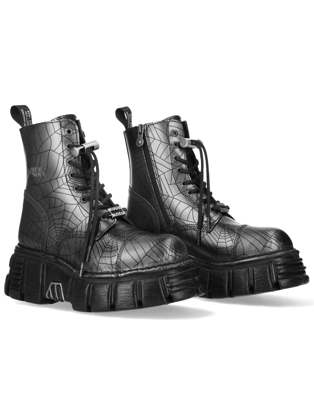 NEW ROCK Men's Punk Web Pattern Platform Lace Up Boots