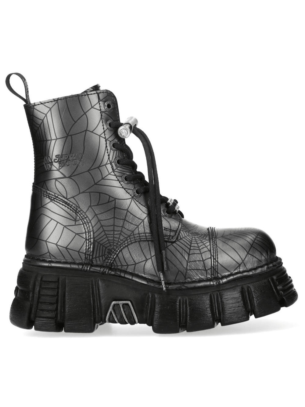 NEW ROCK Men's Punk Web Pattern Platform Lace Up Boots
