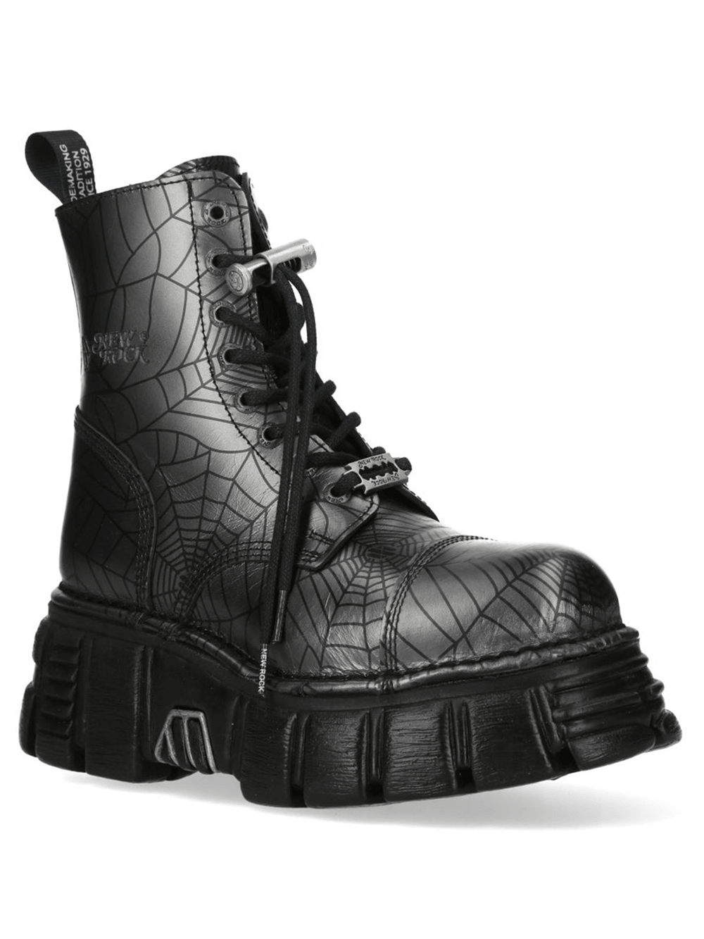 NEW ROCK Men's Punk Web Pattern Platform Lace Up Boots