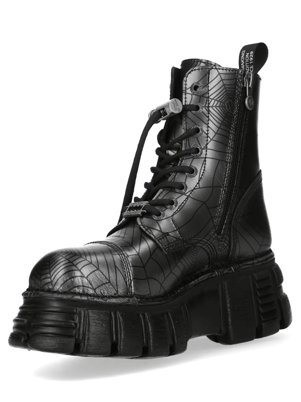 NEW ROCK Men's Punk Web Pattern Platform Lace Up Boots