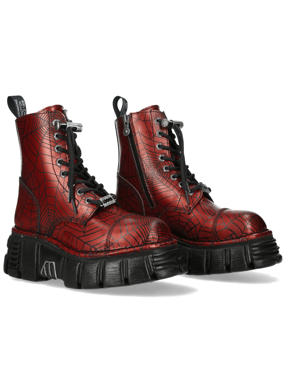 NEW ROCK Men's Red Spiderweb Boots with Chunky Platform Sole