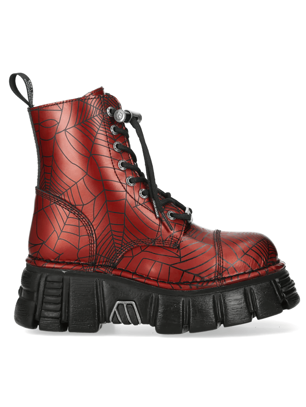 NEW ROCK Men's Red Spiderweb Boots with Chunky Platform Sole
