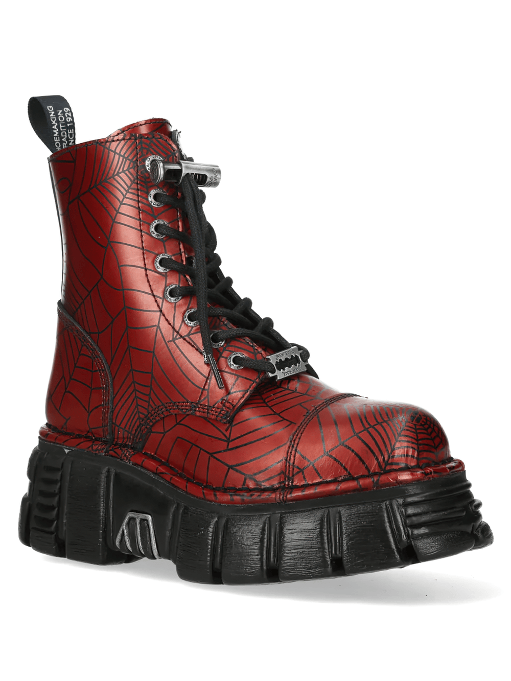 NEW ROCK Men's Red Spiderweb Boots with Chunky Platform Sole