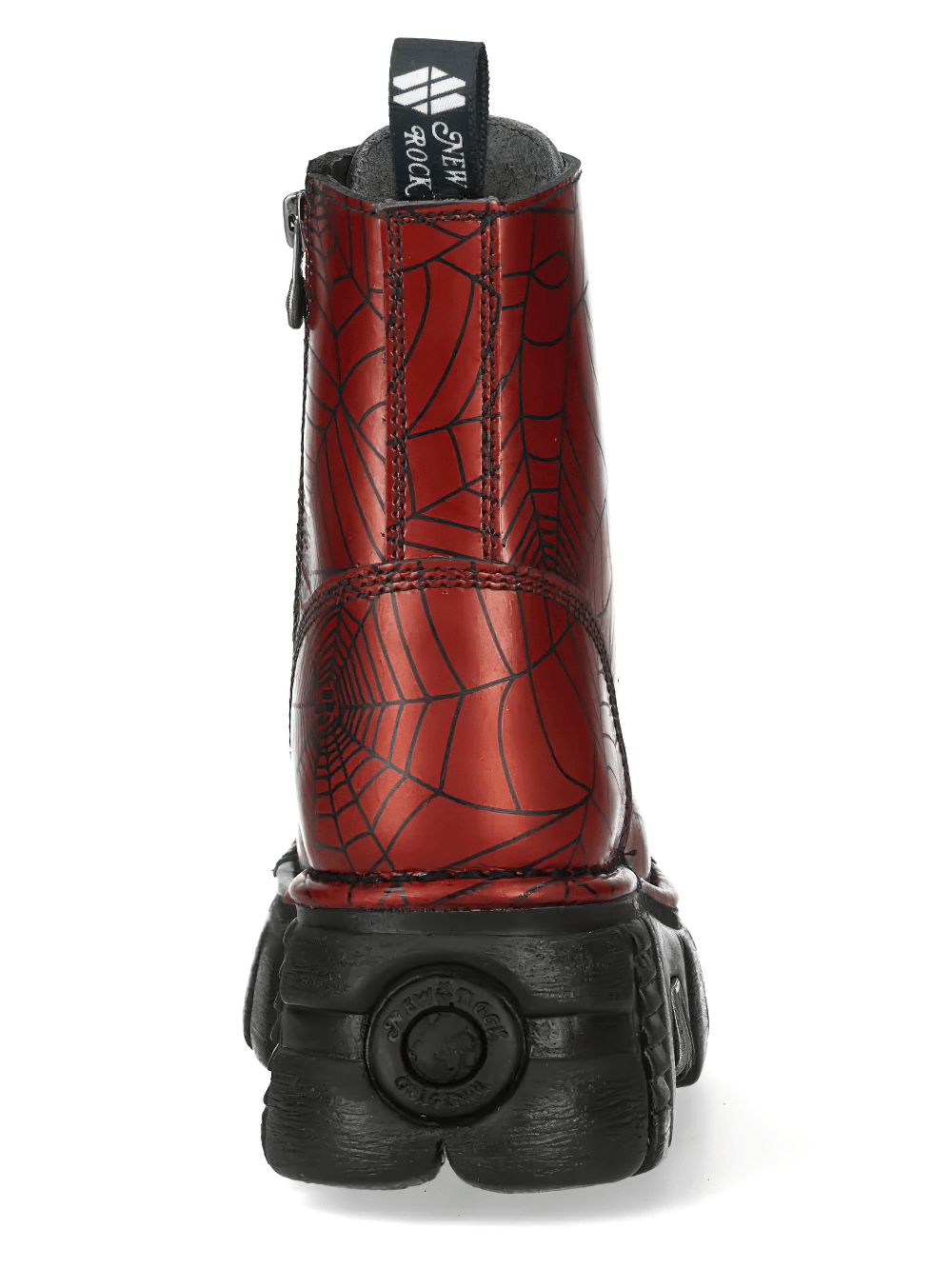 NEW ROCK Men's Red Spiderweb Boots with Chunky Platform Sole