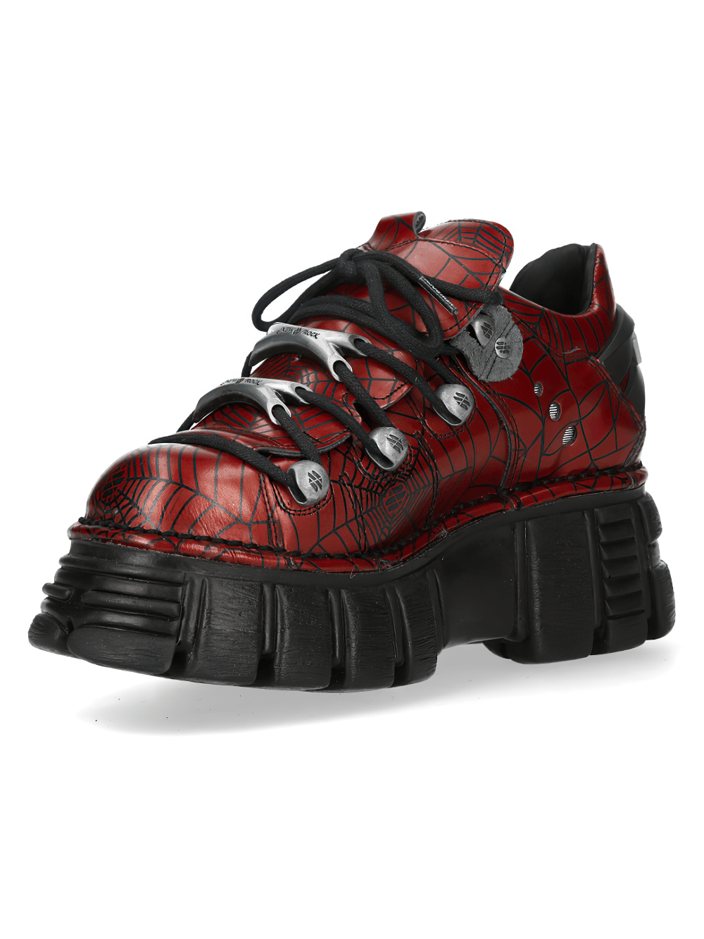NEW ROCK Men's Red Spiderweb Lace-Up Platform Shoes