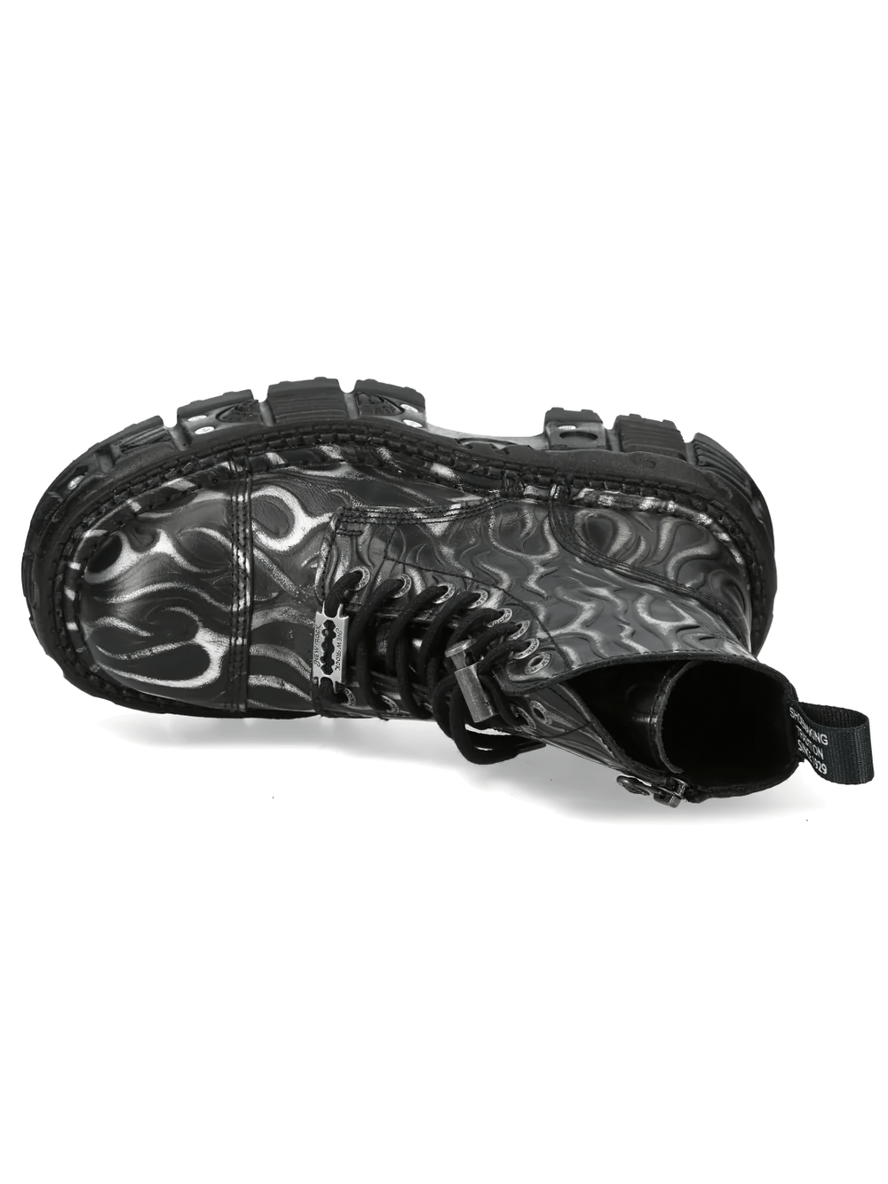 NEW ROCK Men's Silver Flame Boots with Chunky Tread Base