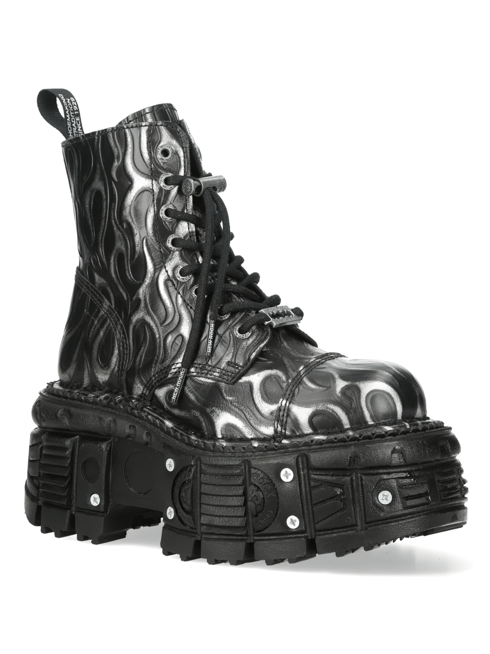 NEW ROCK Men's Silver Flame Boots with Chunky Tread Base