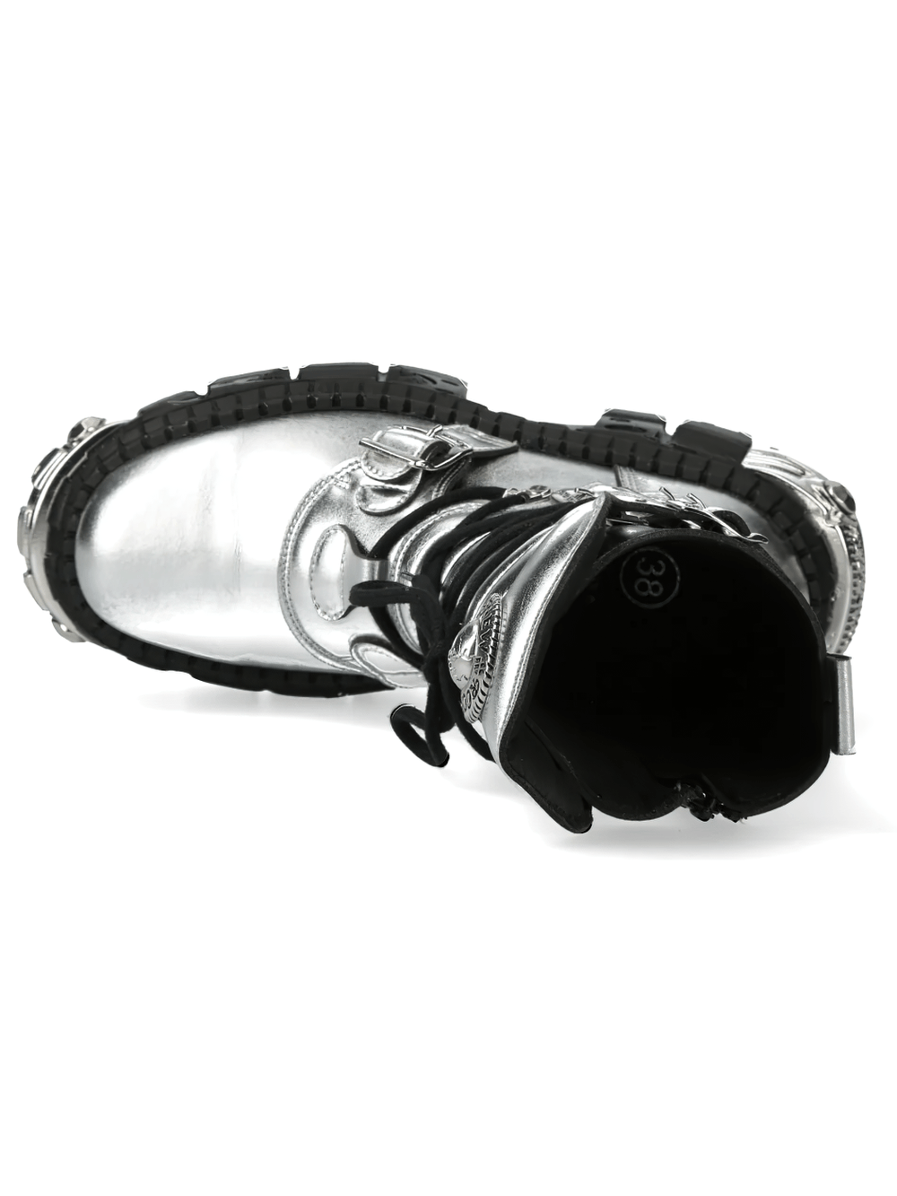 NEW ROCK Men's Silver Gothic Boots with Buckle Strap Details