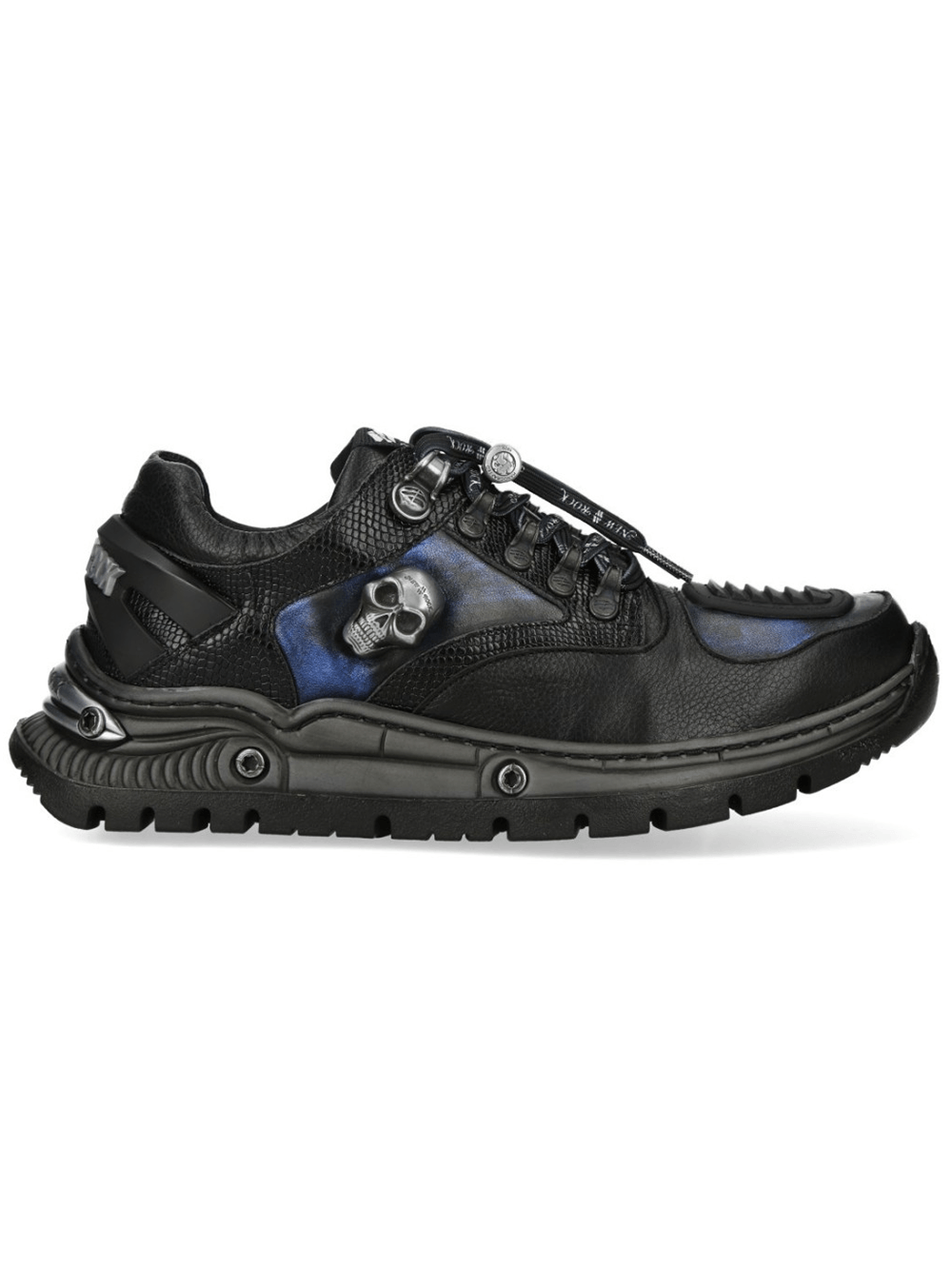 NEW ROCK Men's Skull Sneakers with Metallic Blue Side Panel