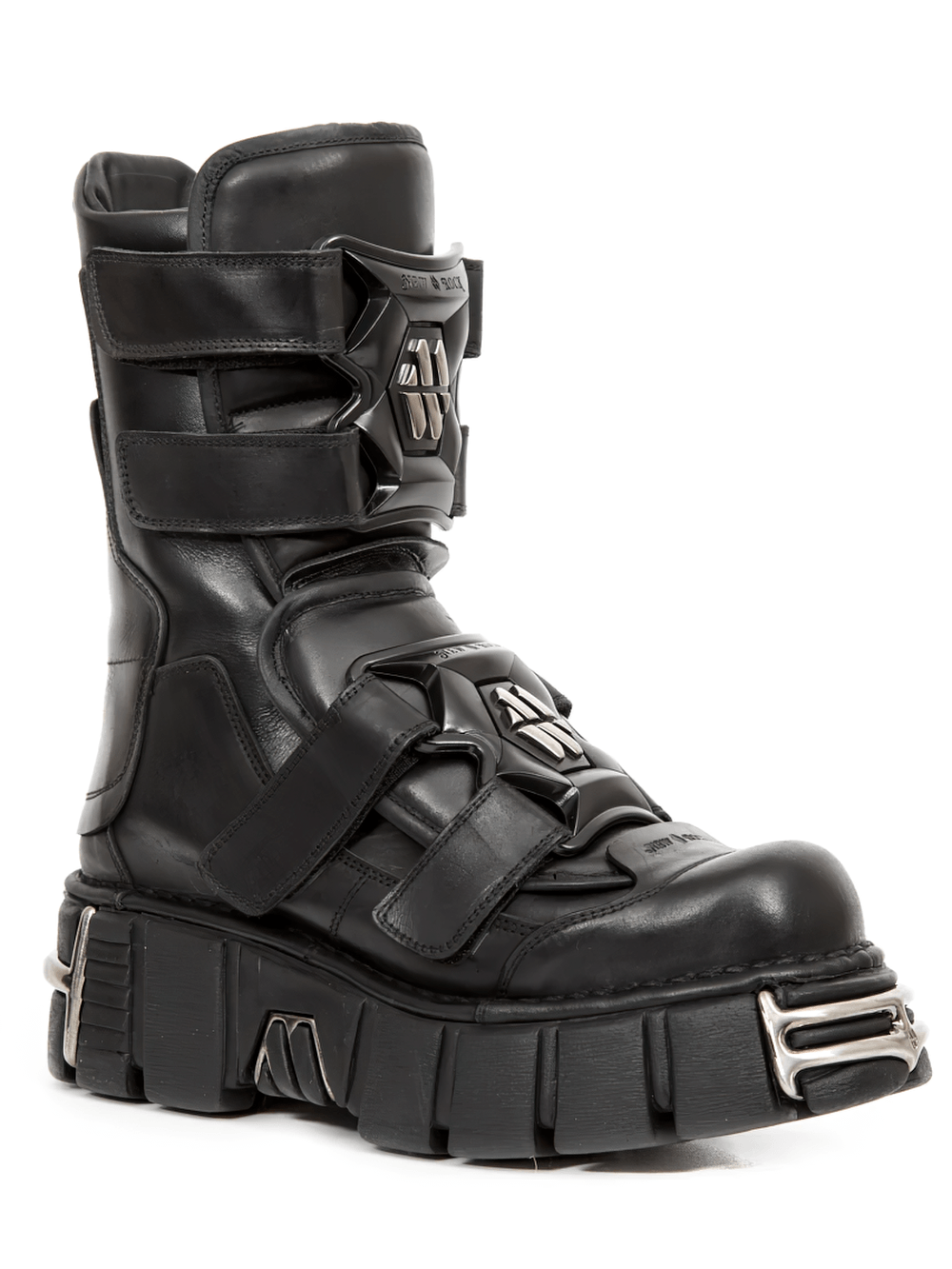 NEW ROCK Men's Strap Platform Boots with Metal Toe Plates