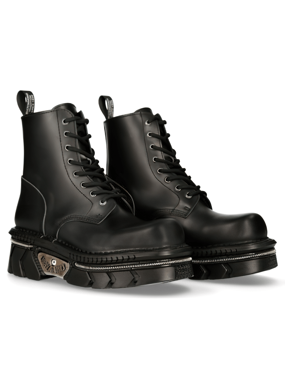 NEW ROCK Men's Black Cow Leather Military Lace-Up Boots