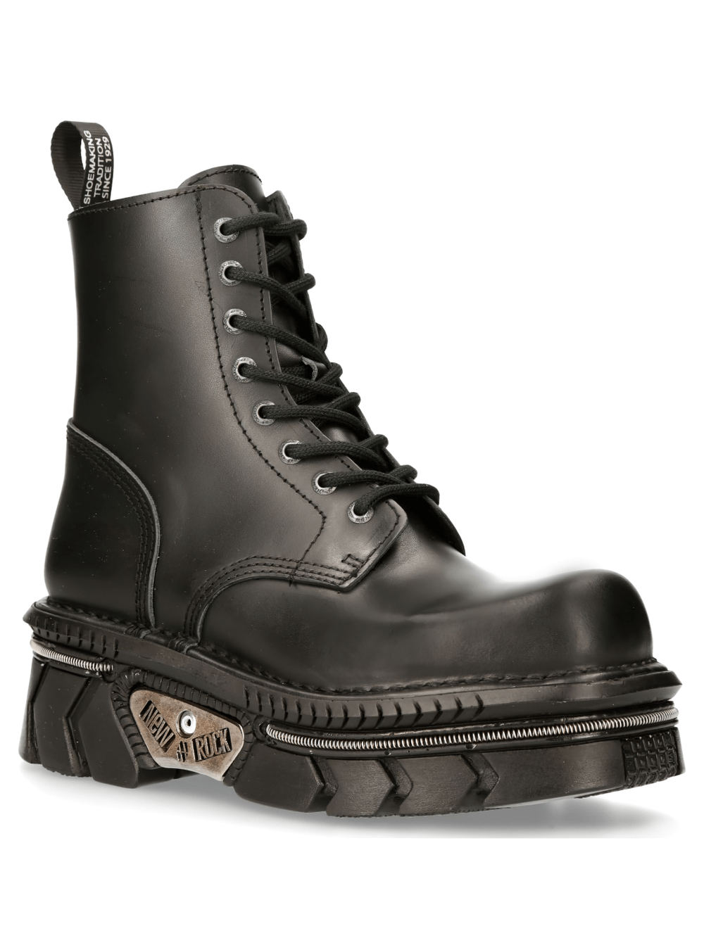 NEW ROCK Men's Black Cow Leather Military Lace-Up Boots